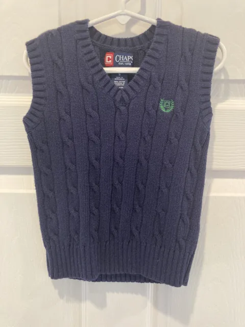 CHAPS Boys V-neck cable knit Sweater Vest, Size 5, Navy Blue, 100% cotton