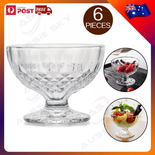 6Pcs Glass Dessert Bowls Lead-Free Footed Ice Cream Cups Fruit Parfait Cups