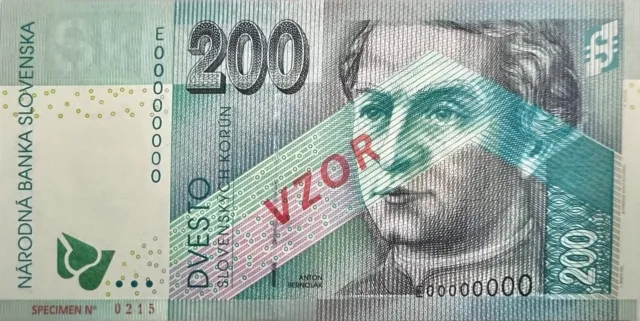 Slovakia 200 Korun 2002 Specimen Banknote Unc, Very Scarce
