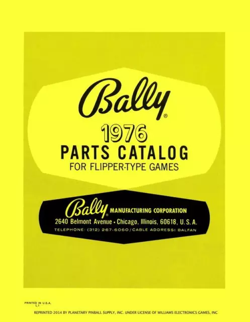 1976 Bally Pinball Machine Parts Catalog Service/Repair Flipper Game Manual PPS