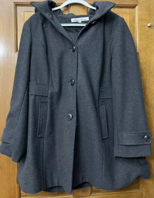 Kenneth Cole New York Women’s Charcoal Wool Blend Pea coat. Size 1X. Fast Ship!