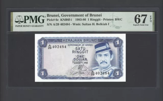 Brunei One Ringgit 1984 P6c Uncirculated Graded 67