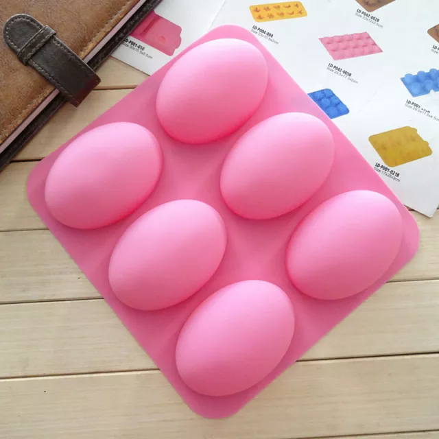 6 Cavity 3D Oval Shaped Silicone DIY Handmade Soap Candle Mold Cake Baking Mold