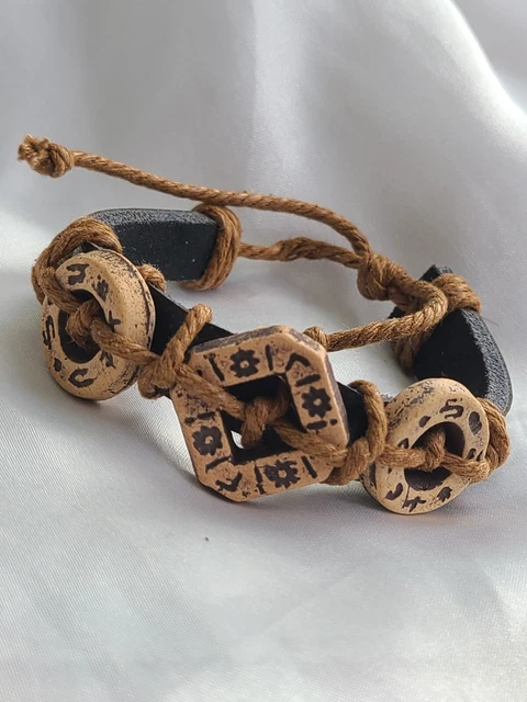 Leather BUTTON LOOK Bead Goth Surf Band Bracelet Rope String Bangle Jewellery