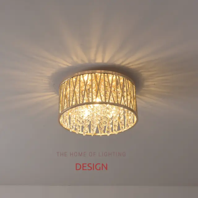 Emilia Design Crystal Drum Flush Ceiling Light, Gold RRP £195