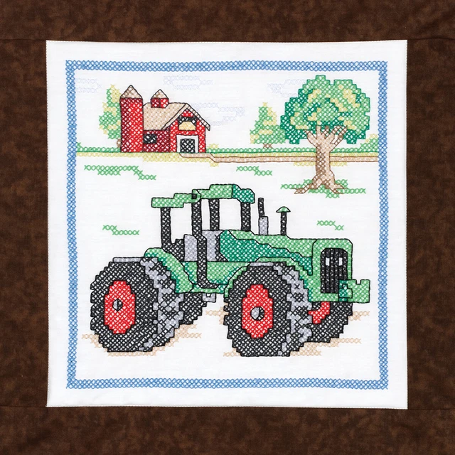 Janlynn gestempelter Kreuzstich Quiltblöcke 15""x15"" 6/Stück Traktor - 21-1476