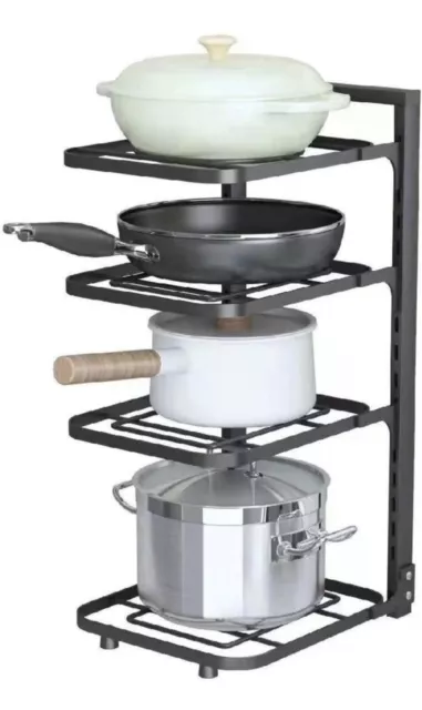 4 Tier Pots & Pan Stand Saucepan Pot Rack Kitchen Storage Organiser Shelf Holder
