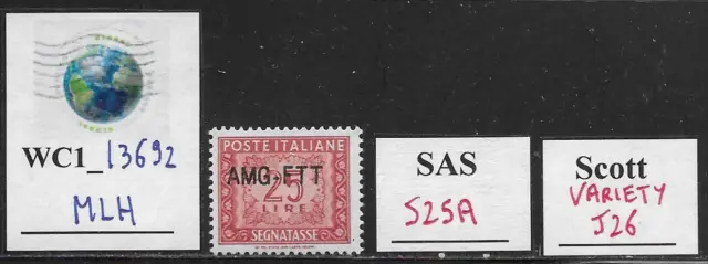 WC1_13692. ITALY: TRIESTE FTT. Variety 25 L 1952 post. due. Sc. J26,Sas S25A MLH