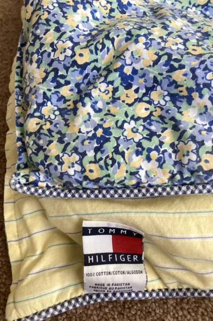 Tommy Hilfiger Reversible Twin Comforter Blue Floral Yellow Striped 100% Cotton