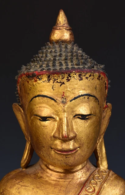 18th Century, Shan, Antique Tai Yai Burmese Wooden Seated Buddha 2