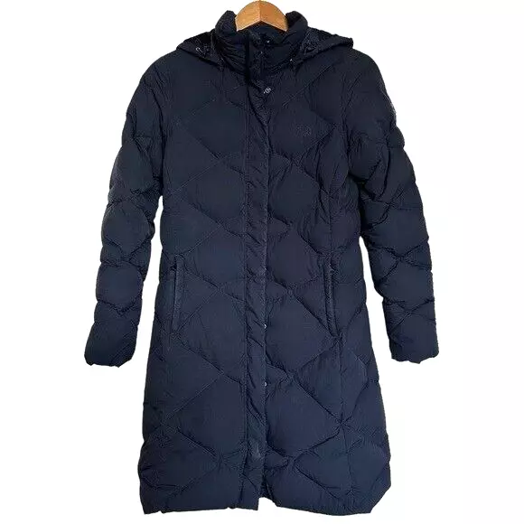 The North Face Womens Miss Metro II 550 Down Parka S Navy Hooded Water Resistant