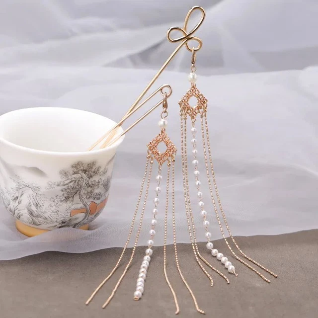 Metal U-shaped Hairpin Hair Stick Fashion Geometric Tassel Women's Hair Clip Pea