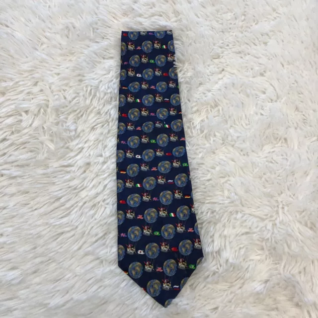 Unicef Mens Tie Silk Hot Air Balloon Santa Christmas Blue Necktie