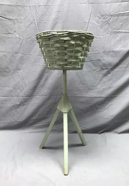 Vintage Wood Wicker Shabby Basket Weave Green Planter Stand Chic Old 1545-22B