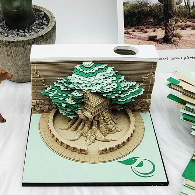 Paper Tree House 3D Block Notepaper Cube LED Light Gift Creative Offic e A3A5
