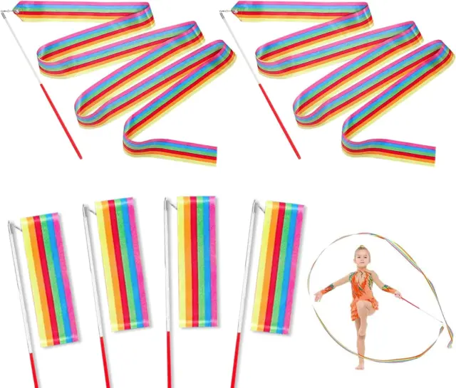 Tanzbänder Streamer, 6 Stück Regenbogen Gymnastikband Tanzband Schwungband Mit S