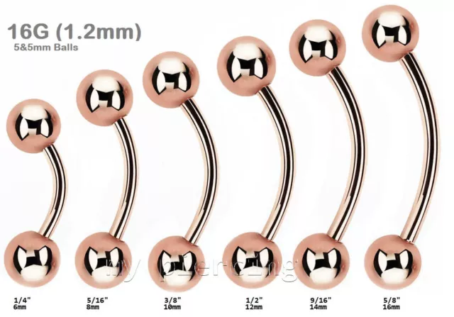 16G Rose Gold Plated Surgical Steel Navel Ring Belly button Ring with 5mm Balls