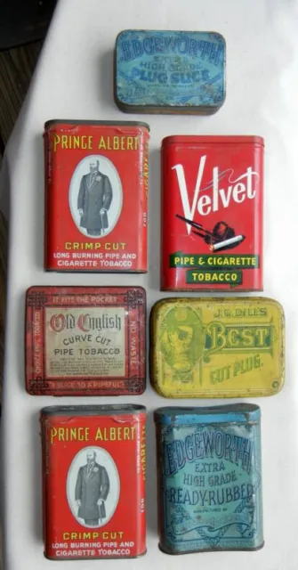 7 Pocket Adv Tobacco Tins Old English Edgeworth Dill's Velvet Prince Albert