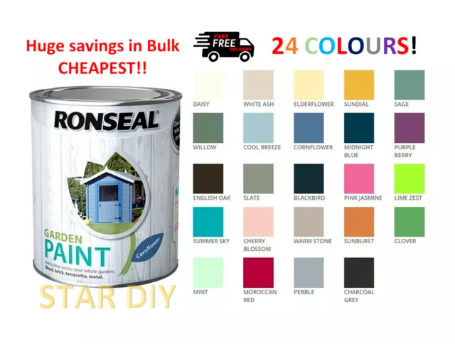 Ronseal Outdoor Garden Paint - For Exterior Wood Metal Stone Brick 750ML