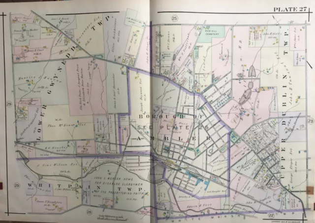 1916 Montgomery County Pa, Ambler Whitpain Lower Gwynedd Upper Dublin Atlas Map