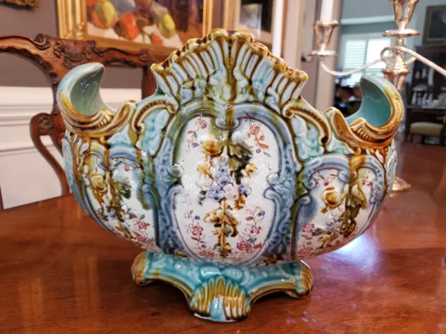 Rare Early Turquoise Majolica Jardinere English Alhambrian Staffordshire Planter