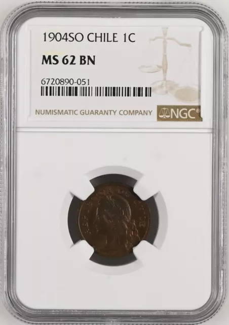 CHILE 1 Centavo 1904-So NGC MS62 BN