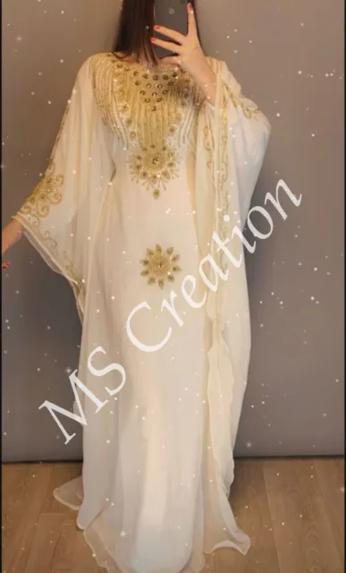 Solde Neuf Blanc Robe Mariage Africain Tenue Caftan Arabe Plus Taille Abaya 445