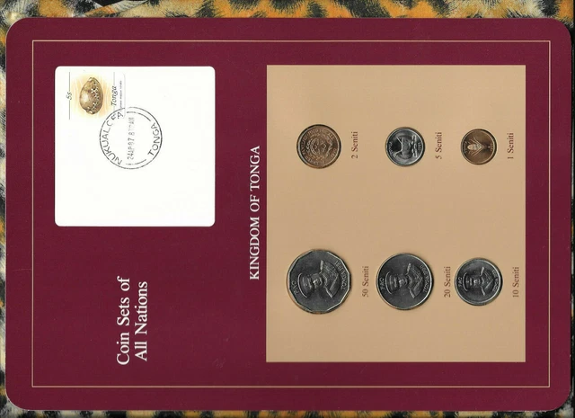 Coin Sets of All Nations Tonga w/card UNC 1,2,20 Seniti 1990 5,10,50 Senti 1981
