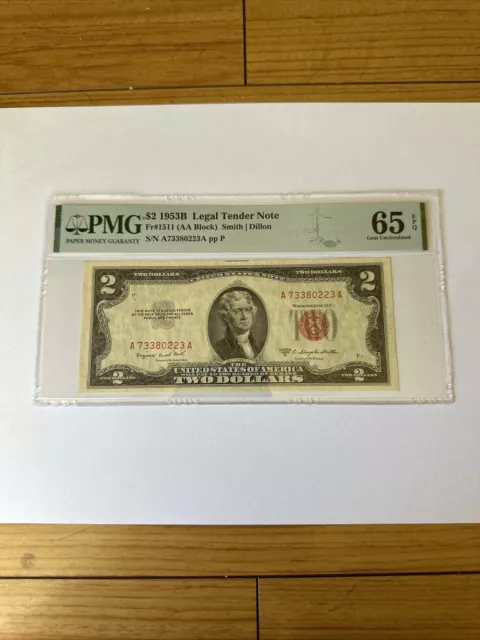 1953 B $2 Legal Tender Red Seal Note Currency Fr.1511 Pmg Gem Unc 65 Epq