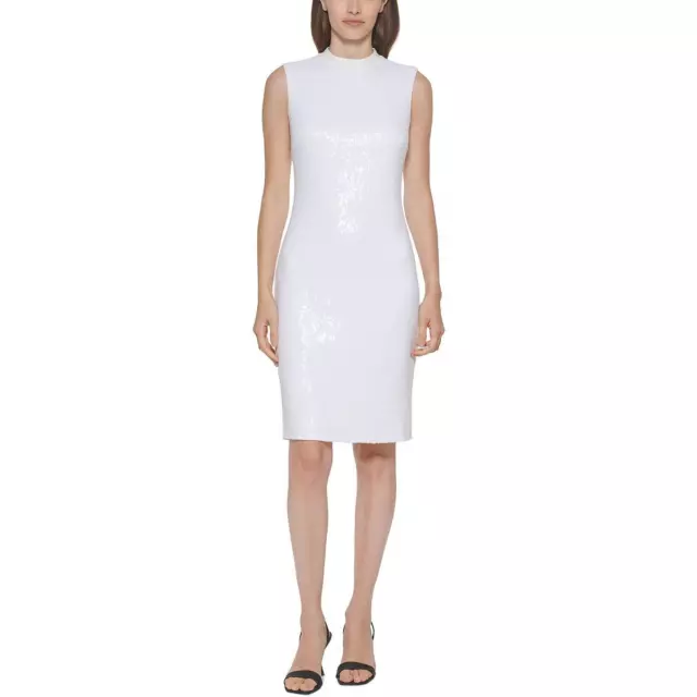 Calvin Klein Womens Sequined Mock-Neck Cocktail Sheath Dress BHFO 2773