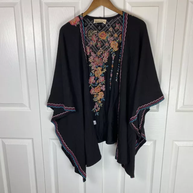 Savanna Jane One Size O/S Cape Shawl Poncho Embroiderd Floral Bohemian Shrug