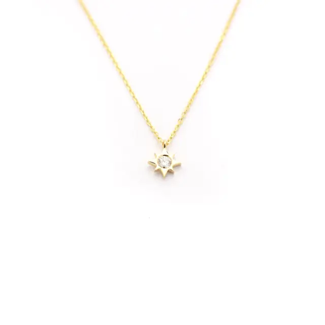 Diamond NorthStar necklace 14 k solid gold 0.08 ct genuine diamond pendant