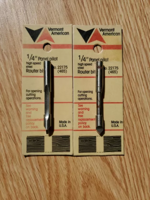 (2) NEW Vermont American  22175 1/4" Panel Pilot Bit High Speed Steel Router Bit