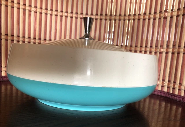 Vintage Bopp Decker Plastic Vacron Covered Bowl Serving Dish MCM Turquoise USA