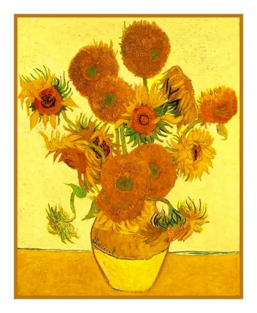 Van Gogh's Jarrón Girasoles Punto de Cruz Tabla Patrón