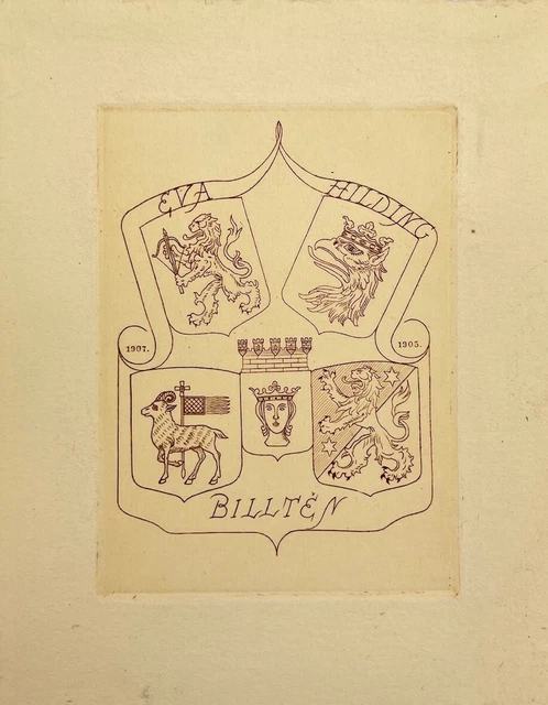 Antique Exlibris - Eva and Hilding - Coat of Arms - Billten - 20th Century