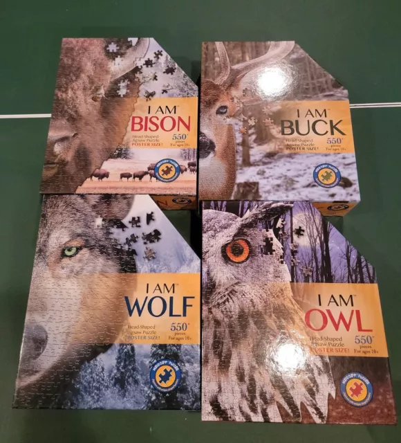 Madd Capp I Am Buck, Wolf, Owl, Bison Shaped Jigsaw Puzzles - 550 Piece (4x) Lot