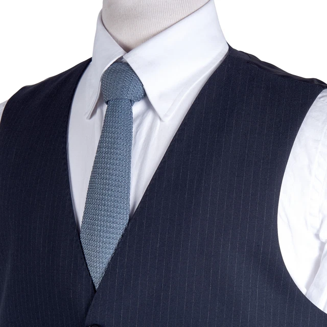 J Girocollo Gilet Uomo 40R Blu Navy Gessato Loro Piana Lana 6-Button Gilet