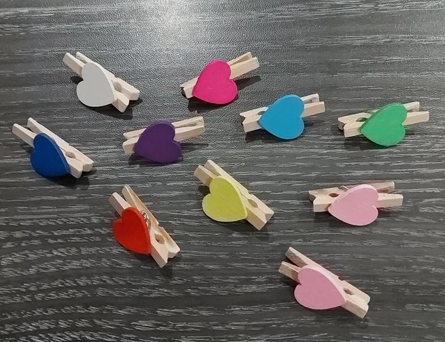 Mini-Holzklammern/ 10 Stk./ bunte Herzen/ Deko/ Basteln