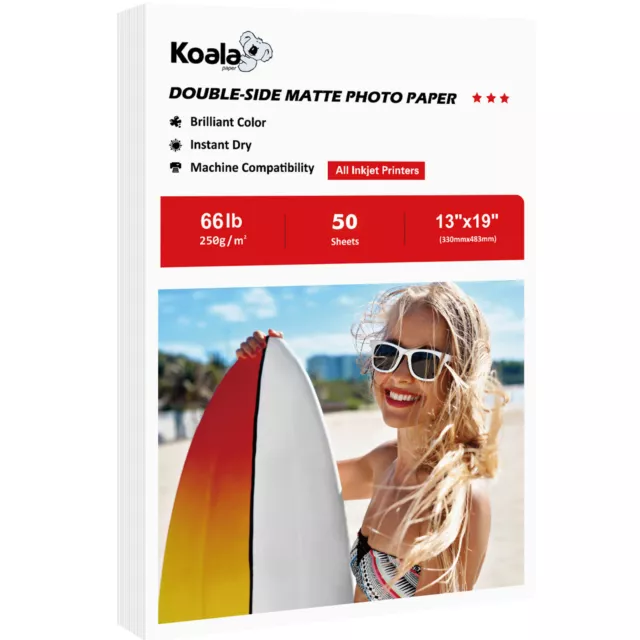 Koala Double Sided Matte Photo Paper 13x19 Inkjet Printer Canon HP 66lb 50 Sheet