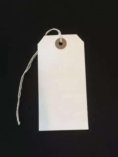 White Strung Tie On Tags Labels Retail Luggage tags with string 96mm x 48mm