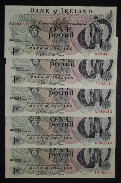 5x 1967 EF £1 Bank of Ireland Belfast P-56 --{ A Serial Guthrie }-- Consecutive