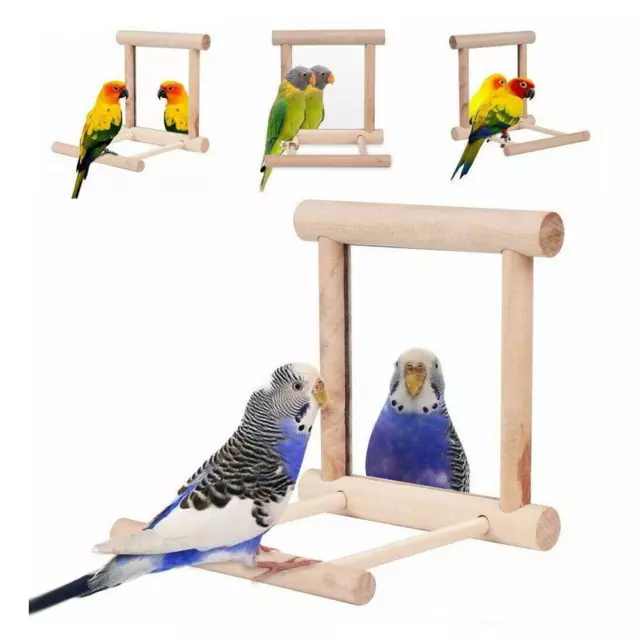 Bird Mirror Interactive Play Toy With Perch For Small Parrot Budgies Cage 2024