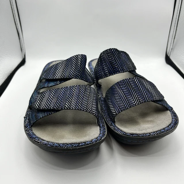 ALEGRIA CAMILLE WAVY Navy Womens Size 37 6 6.5 Casual Slides Flip Flop Sandals 35.00 PicClick