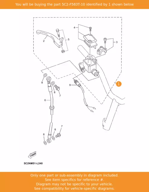 Maître cylindre YAMAHA Assy, 5C2-F583T-10 OEM YN50