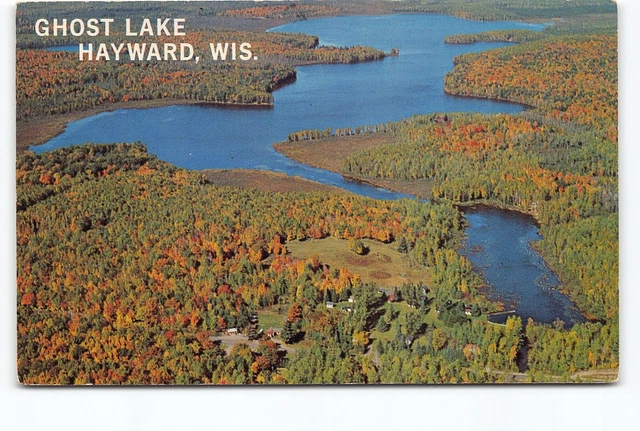 Aerial View Ghost Lake Hayward Wisconsin WI Chrome Postcard Vtg Posted 1983