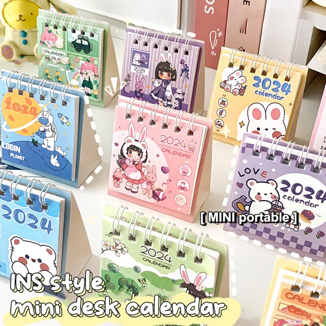 PORTABLE 2024 MINI Small Desk Calendar Cute Cartoon Anime New Year