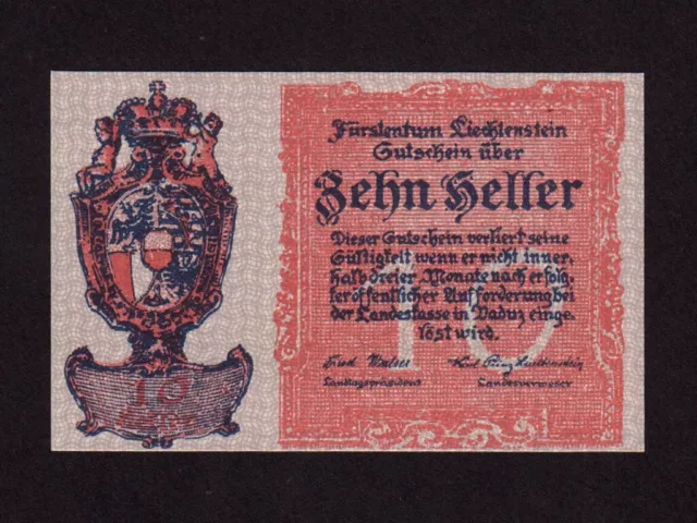 Liechtenstein:P-1, 10 Heller, 1920 * Vaduz Castle * UNC *