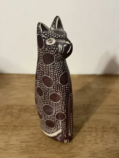 African Cat Carved Soapstone Figurine Made In Kenya