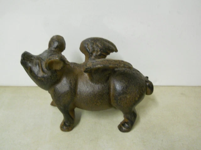 Cast Iron Flying Pig Figure Door Stop Paperweight Farmhouse Decor